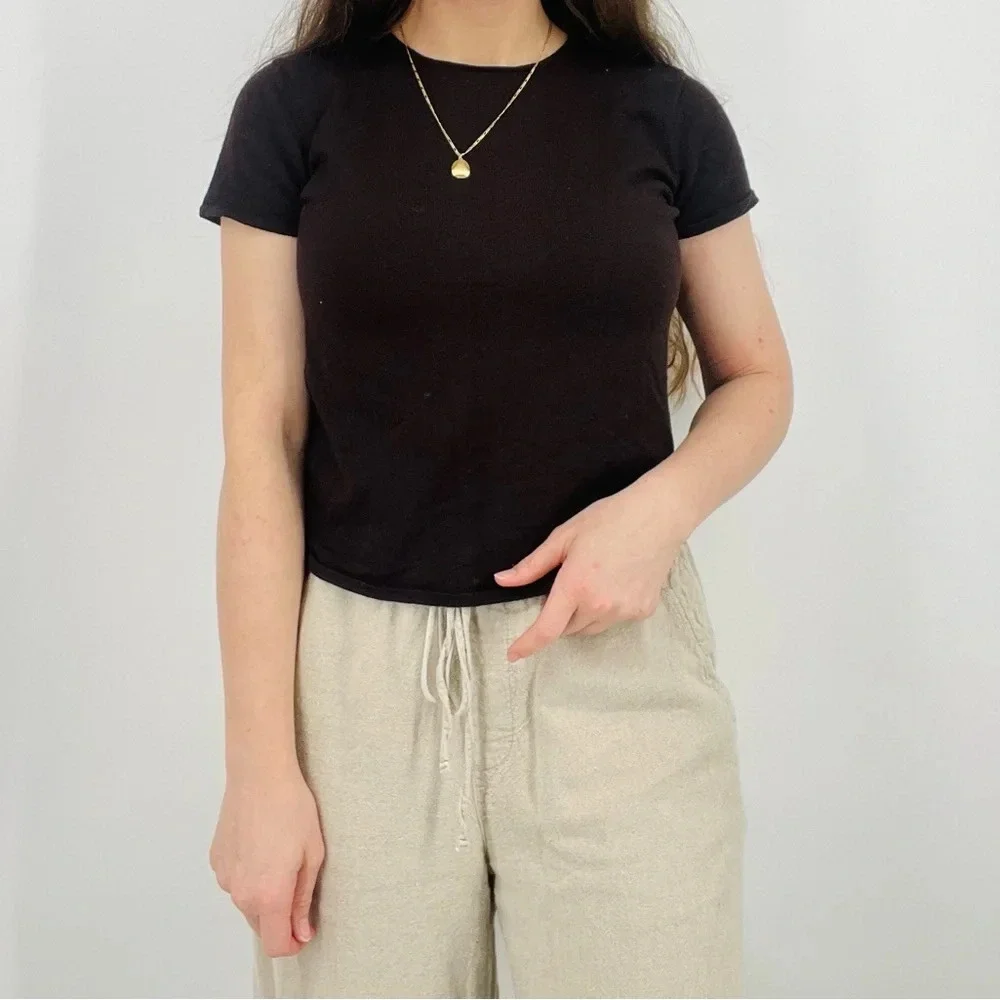 eileen fisher 100% wool mocha brown minimalist top shortsleeve size M - Picture 8 of 8